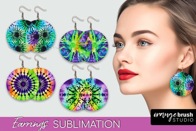 Halloween Tie Dye Earrings - Fall Round Earring Sublimation Sublimation OrangeBrushStudio 