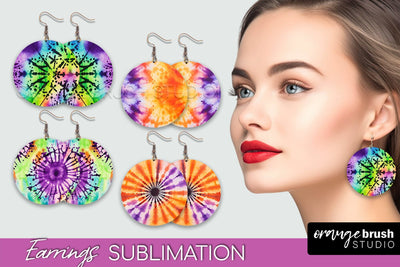 Halloween Tie Dye Earrings - Fall Round Earring Sublimation Sublimation OrangeBrushStudio 