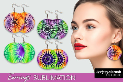 Halloween Tie Dye Earrings - Fall Round Earring Sublimation Sublimation OrangeBrushStudio 