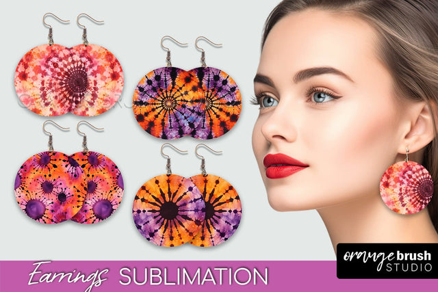 Halloween Tie Dye Earrings - Fall Round Earring Sublimation Sublimation OrangeBrushStudio 