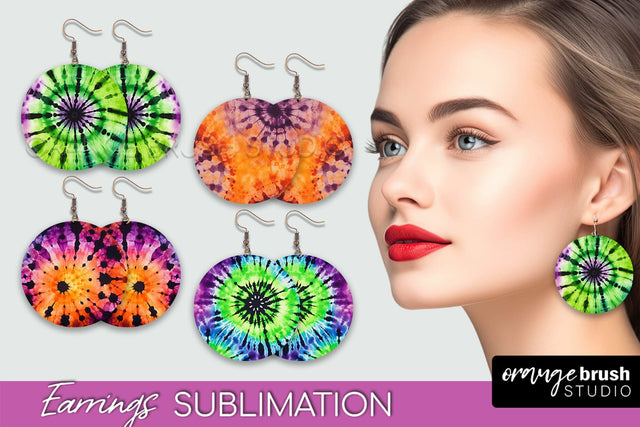 Halloween Tie Dye Earrings - Fall Round Earring Sublimation Sublimation OrangeBrushStudio 