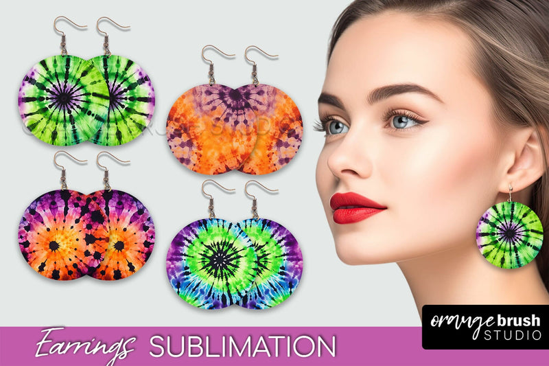 Halloween Tie Dye Earrings - Fall Round Earring Sublimation Sublimation OrangeBrushStudio 