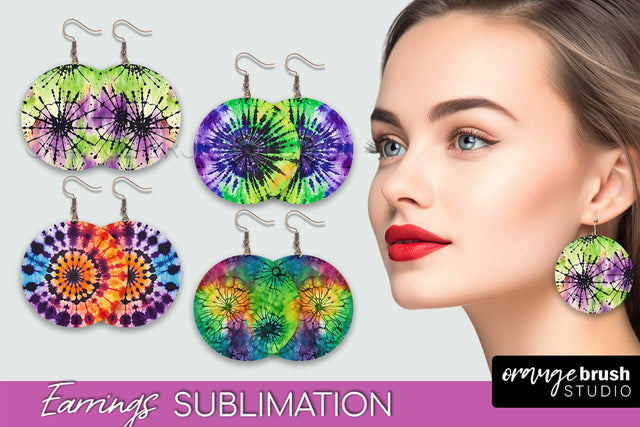 Halloween Tie Dye Earrings - Fall Round Earring Sublimation Sublimation OrangeBrushStudio 
