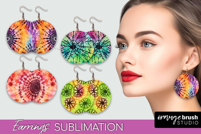 Halloween Tie Dye Earrings - Fall Round Earring Sublimation Sublimation OrangeBrushStudio 