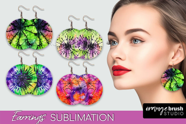 Halloween Tie Dye Earrings - Fall Round Earring Sublimation Sublimation OrangeBrushStudio 