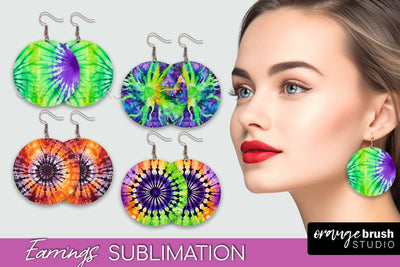 Halloween Tie Dye Earrings - Fall Round Earring Sublimation Sublimation OrangeBrushStudio 