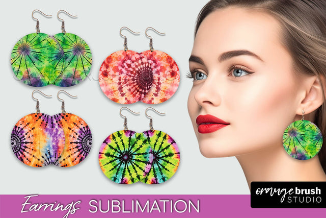 Halloween Tie Dye Earrings - Fall Round Earring Sublimation Sublimation OrangeBrushStudio 