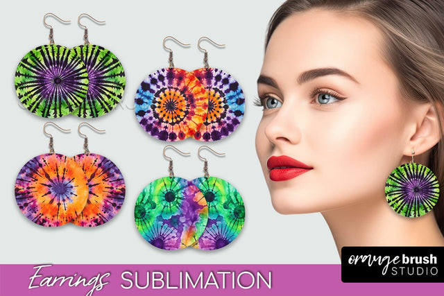 Halloween Tie Dye Earrings - Fall Round Earring Sublimation Sublimation OrangeBrushStudio 