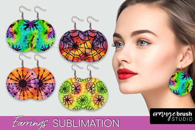 Halloween Tie Dye Earrings - Fall Round Earring Sublimation Sublimation OrangeBrushStudio 