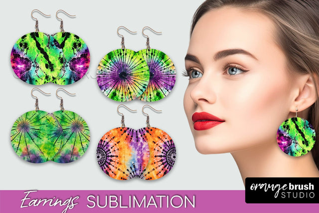 Halloween Tie Dye Earrings - Fall Round Earring Sublimation Sublimation OrangeBrushStudio 