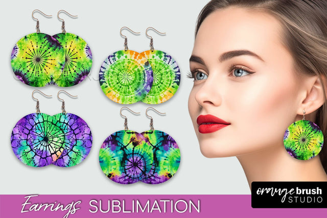 Halloween Tie Dye Earrings - Fall Round Earring Sublimation Sublimation OrangeBrushStudio 