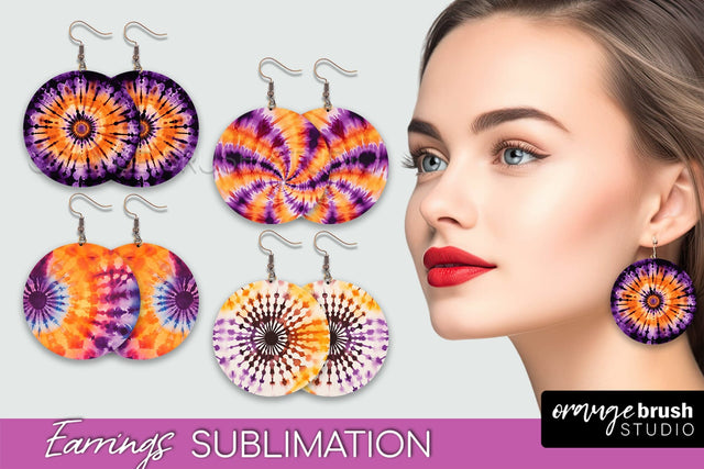 Halloween Tie Dye Earrings - Fall Round Earring Sublimation Sublimation OrangeBrushStudio 