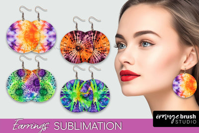 Halloween Tie Dye Earrings - Fall Round Earring Sublimation Sublimation OrangeBrushStudio 