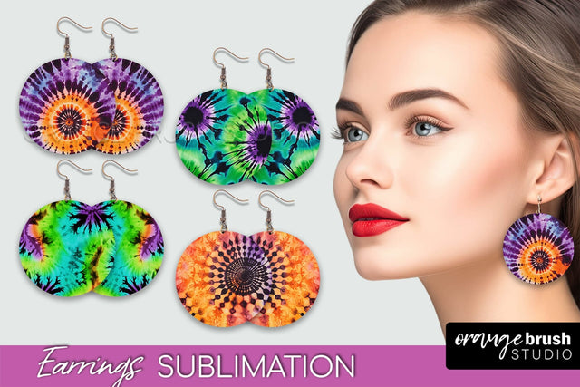 Halloween Tie Dye Earrings - Fall Round Earring Sublimation Sublimation OrangeBrushStudio 