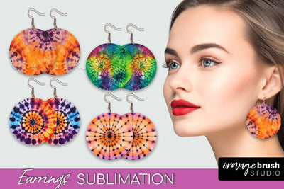 Halloween Tie Dye Earrings - Fall Round Earring Sublimation Sublimation OrangeBrushStudio 