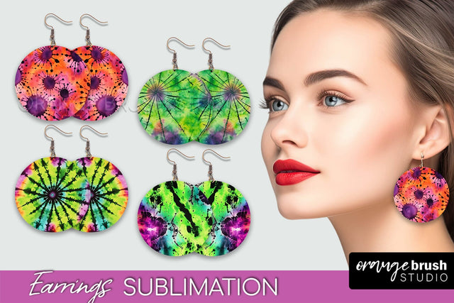 Halloween Tie Dye Earrings - Fall Round Earring Sublimation Sublimation OrangeBrushStudio 