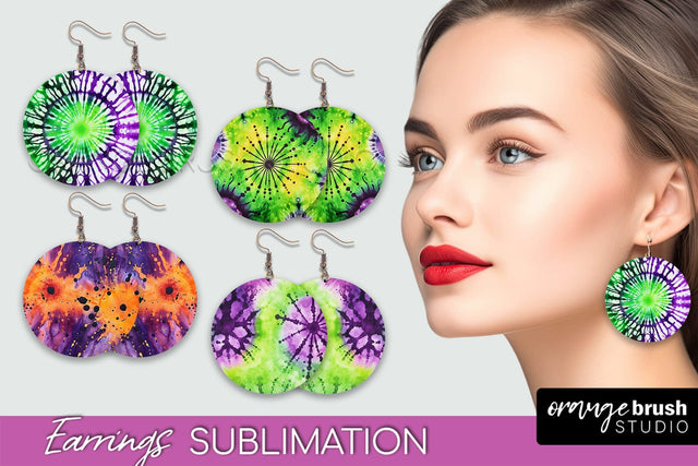 Halloween Tie Dye Earrings - Fall Round Earring Sublimation Sublimation OrangeBrushStudio 