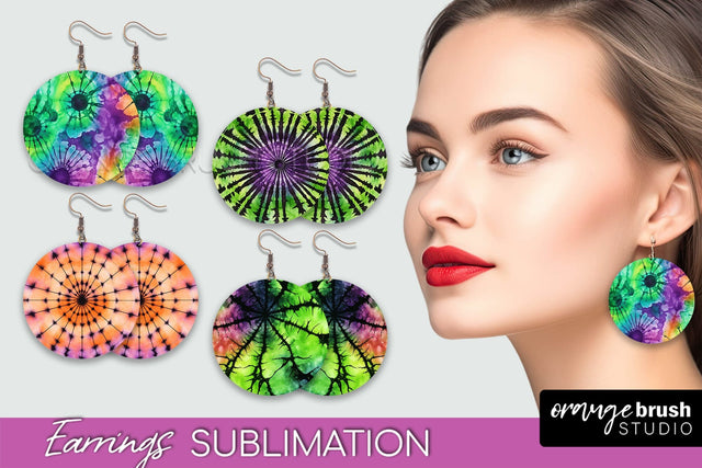 Halloween Tie Dye Earrings - Fall Round Earring Sublimation Sublimation OrangeBrushStudio 