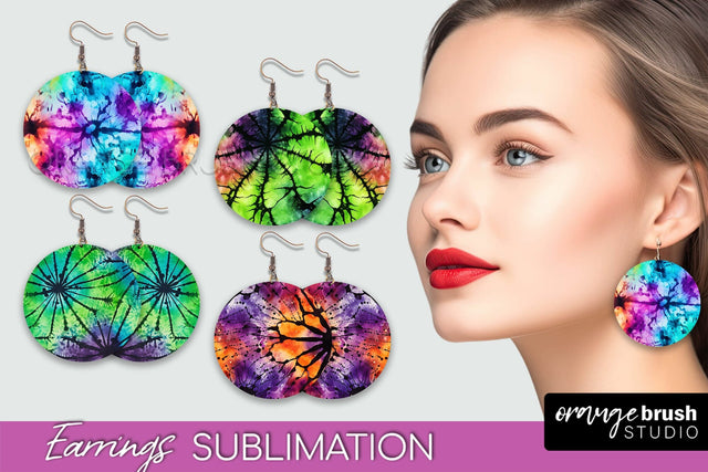 Halloween Tie Dye Earrings - Fall Round Earring Sublimation Sublimation OrangeBrushStudio 