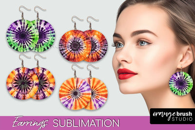 Halloween Tie Dye Earrings - Fall Round Earring Sublimation Sublimation OrangeBrushStudio 