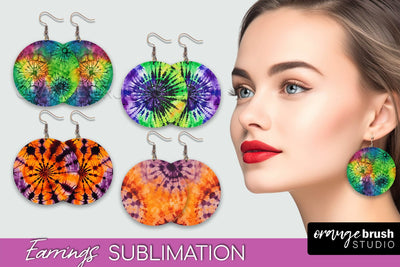 Halloween Tie Dye Earrings - Fall Round Earring Sublimation Sublimation OrangeBrushStudio 