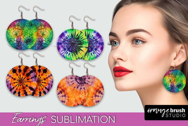 Halloween Tie Dye Earrings - Fall Round Earring Sublimation Sublimation OrangeBrushStudio 