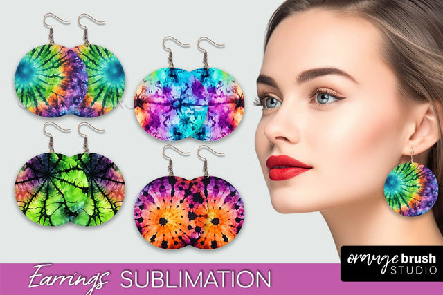 Halloween Tie Dye Earrings - Fall Round Earring Sublimation Sublimation OrangeBrushStudio 