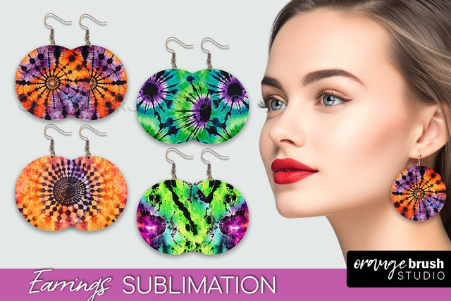 Halloween Tie Dye Earrings - Fall Round Earring Sublimation Sublimation OrangeBrushStudio 