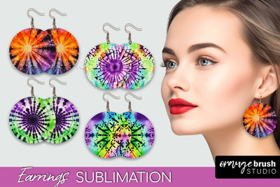 Halloween Tie Dye Earrings - Fall Round Earring Sublimation Sublimation OrangeBrushStudio 
