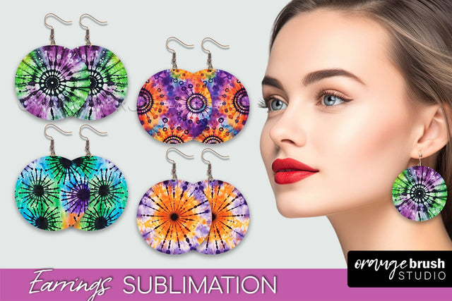 Halloween Tie Dye Earrings - Fall Round Earring Sublimation Sublimation OrangeBrushStudio 