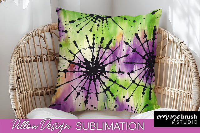 Halloween Tie Dye Pillow Cover - Tie Dye Pillow Sublimation Sublimation OrangeBrushStudio 