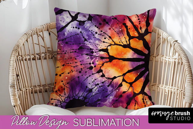 Halloween Tie Dye Pillow Cover - Tie Dye Pillow Sublimation Sublimation OrangeBrushStudio 