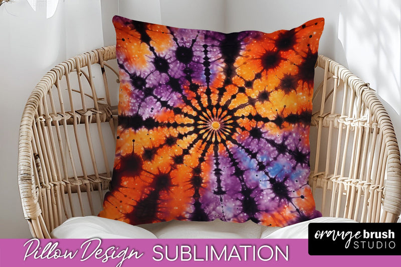 Halloween Tie Dye Pillow Cover - Tie Dye Pillow Sublimation Sublimation OrangeBrushStudio 