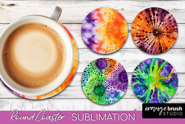 Halloween Tie Dye Round Coaster Sublimation Design Sublimation OrangeBrushStudio 