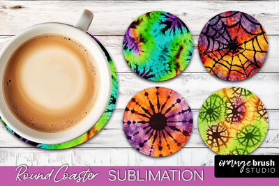 Halloween Tie Dye Round Coaster Sublimation Design Sublimation OrangeBrushStudio 