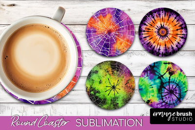 Halloween Tie Dye Round Coaster Sublimation Design Sublimation OrangeBrushStudio 