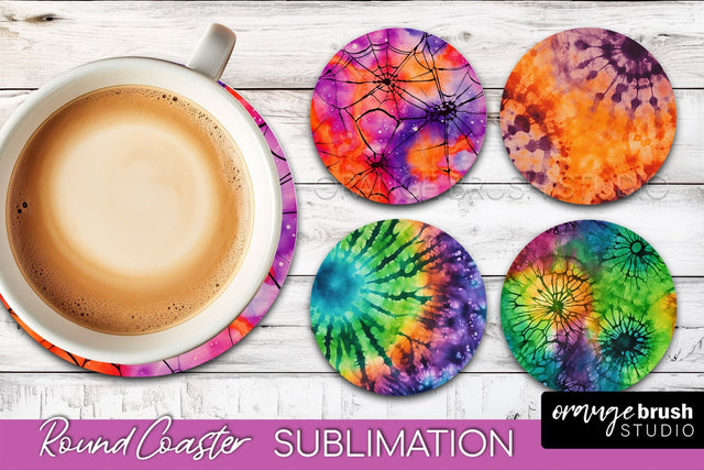 Halloween Tie Dye Round Coaster Sublimation Design Sublimation OrangeBrushStudio 