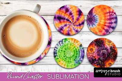 Halloween Tie Dye Round Coaster Sublimation Design Sublimation OrangeBrushStudio 