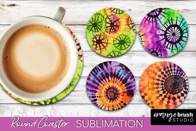 Halloween Tie Dye Round Coaster Sublimation Design Sublimation OrangeBrushStudio 