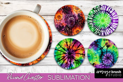 Halloween Tie Dye Round Coaster Sublimation Design Sublimation OrangeBrushStudio 