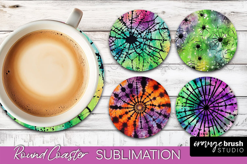 Halloween Tie Dye Round Coaster Sublimation Design Sublimation OrangeBrushStudio 