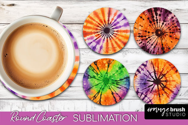 Halloween Tie Dye Round Coaster Sublimation Design Sublimation OrangeBrushStudio 