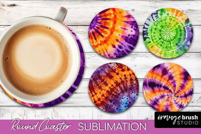 Halloween Tie Dye Round Coaster Sublimation Design Sublimation OrangeBrushStudio 