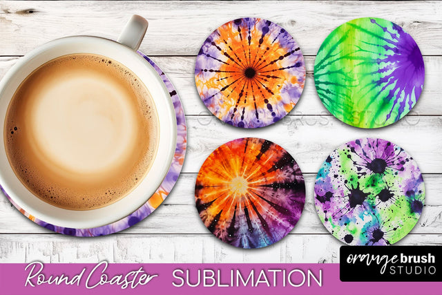 Halloween Tie Dye Round Coaster Sublimation Design Sublimation OrangeBrushStudio 