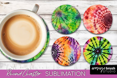Halloween Tie Dye Round Coaster Sublimation Design Sublimation OrangeBrushStudio 