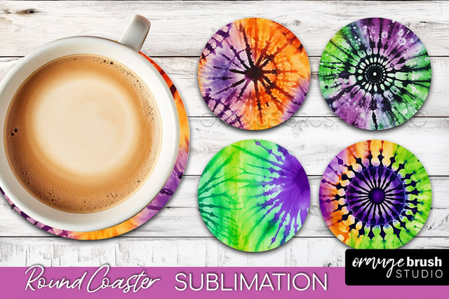 Halloween Tie Dye Round Coaster Sublimation Design Sublimation OrangeBrushStudio 