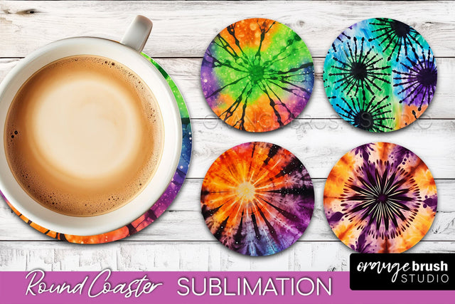 Halloween Tie Dye Round Coaster Sublimation Design Sublimation OrangeBrushStudio 