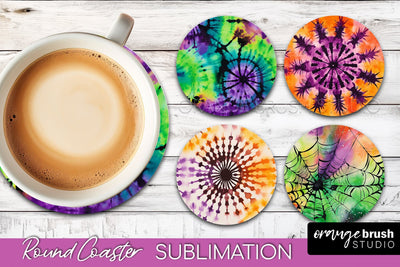 Halloween Tie Dye Round Coaster Sublimation Design Sublimation OrangeBrushStudio 