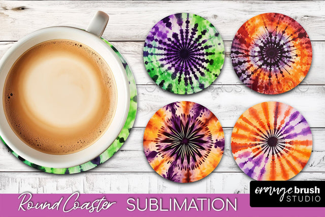 Halloween Tie Dye Round Coaster Sublimation Design Sublimation OrangeBrushStudio 