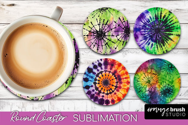 Halloween Tie Dye Round Coaster Sublimation Design Sublimation OrangeBrushStudio 